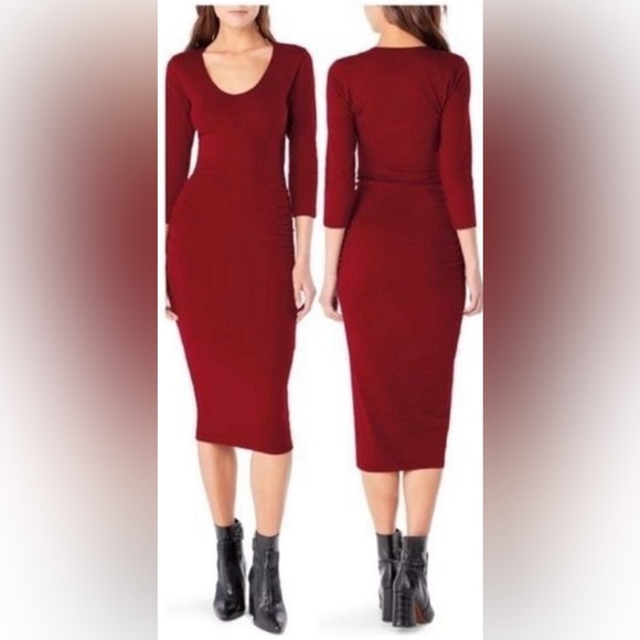 Michael Stars Ruched Midi cotton Dress in Pinot size Medium Spring dress - Picture 1 of 4